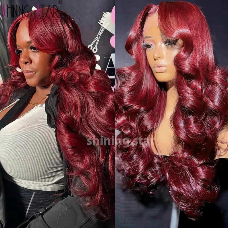 

99J Burgundy 13X6 Lace Frontal Human Hair Wigs Transparent Colored Body Wave Red 13X4 Curly Hair Lace Front Wig For Black Women