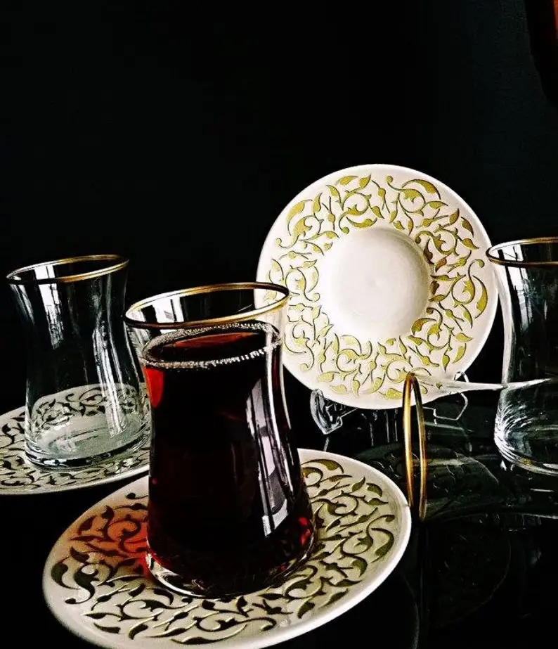 Porcelain Embroidered English Tea set, Quality Clean Glass, Handmade tea set, for those who love tea time, Gift options