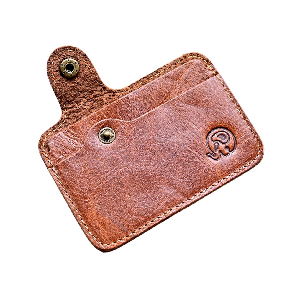 Vintage skóra bydlęca etui do kart kredytowych dla mężczyzn prosty futerał na etui na kartę kredytową autobusu chroniący karty kredytowe Slim etui na karty Porte Carte — zdjęcie 5