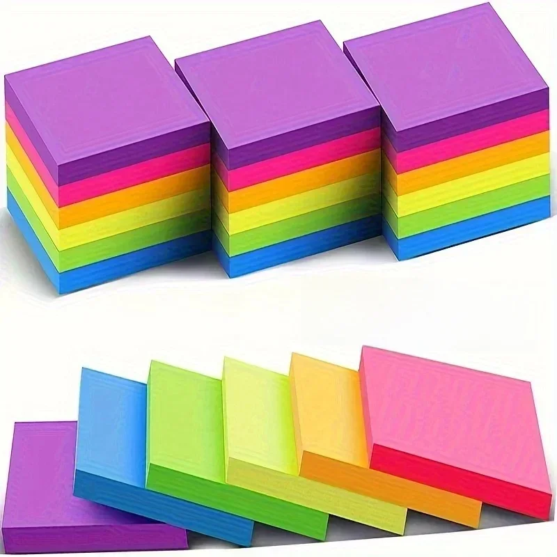 300/600PCS zes kleuren blanco kleur fluorescerende post-it-notities zijn geschikt voor huiswerk van studenten en kunnen vast worden vastgebonden voor n keer. - afbeelding 2