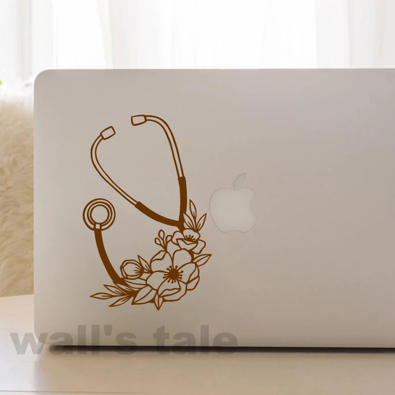 Stethoscope Floral Vinyl Sticker Cup Car Window Decor Medical Stethoscope Waterproof Art Decals Laptop Decoration Nurse Gift