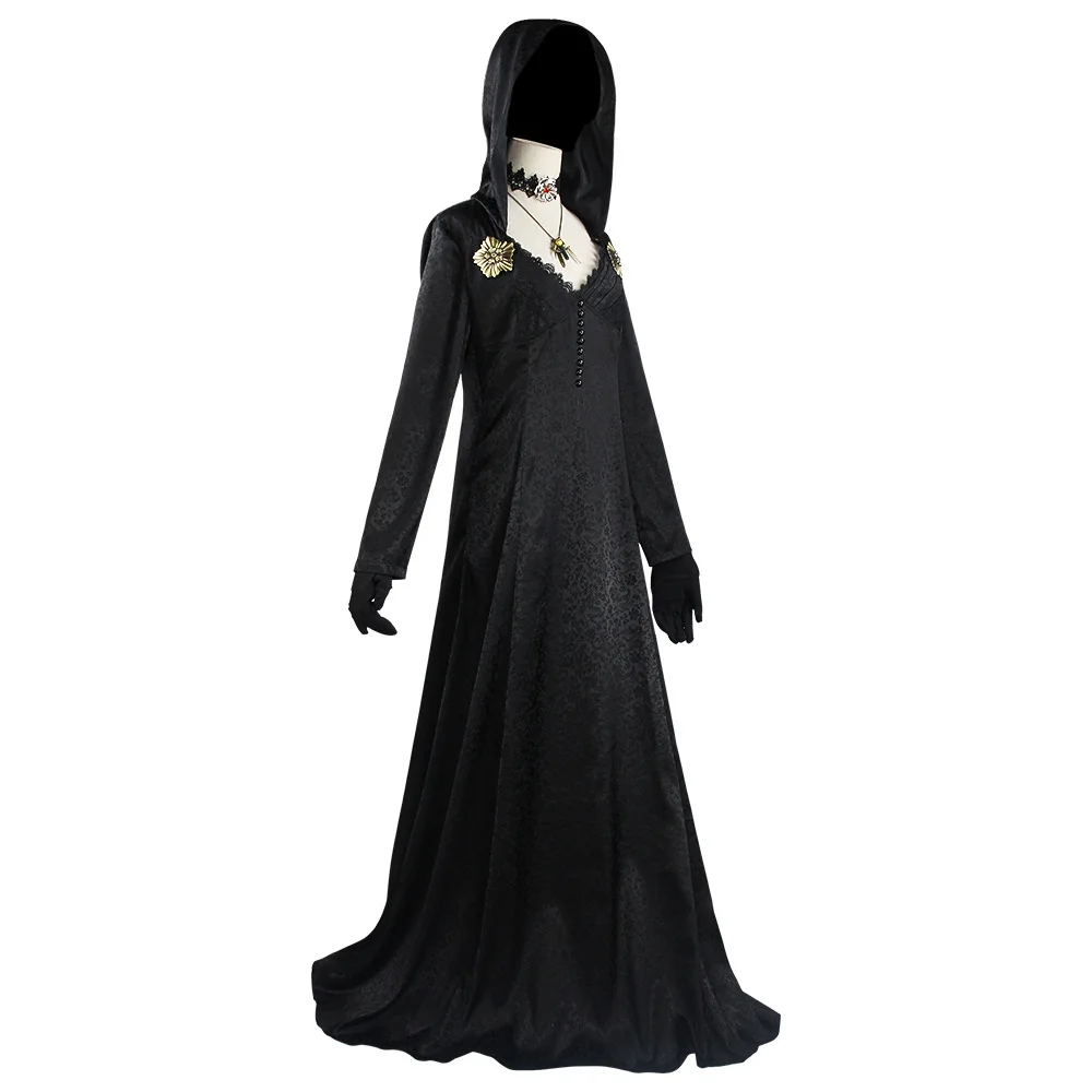 Moth Lady Evil Cosplay Vêtements Fantasia Village Vampire Dimitrescu Lady Costume Femmes Robe Noire Halloween Carnaval Costume De Fête