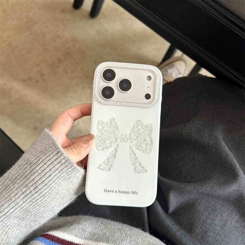 

The new cute white lace bow is suitable for iPhone 17 Pro, 13, 14, 15, 16 Pro Max, all inclusive and anti fall