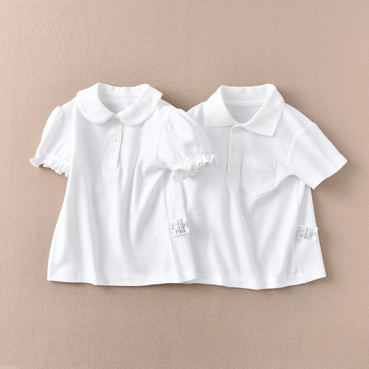 Girls Cotton Polo Shirt Children White Short-sleeved T-shirt Loose Breathable Size 90-170