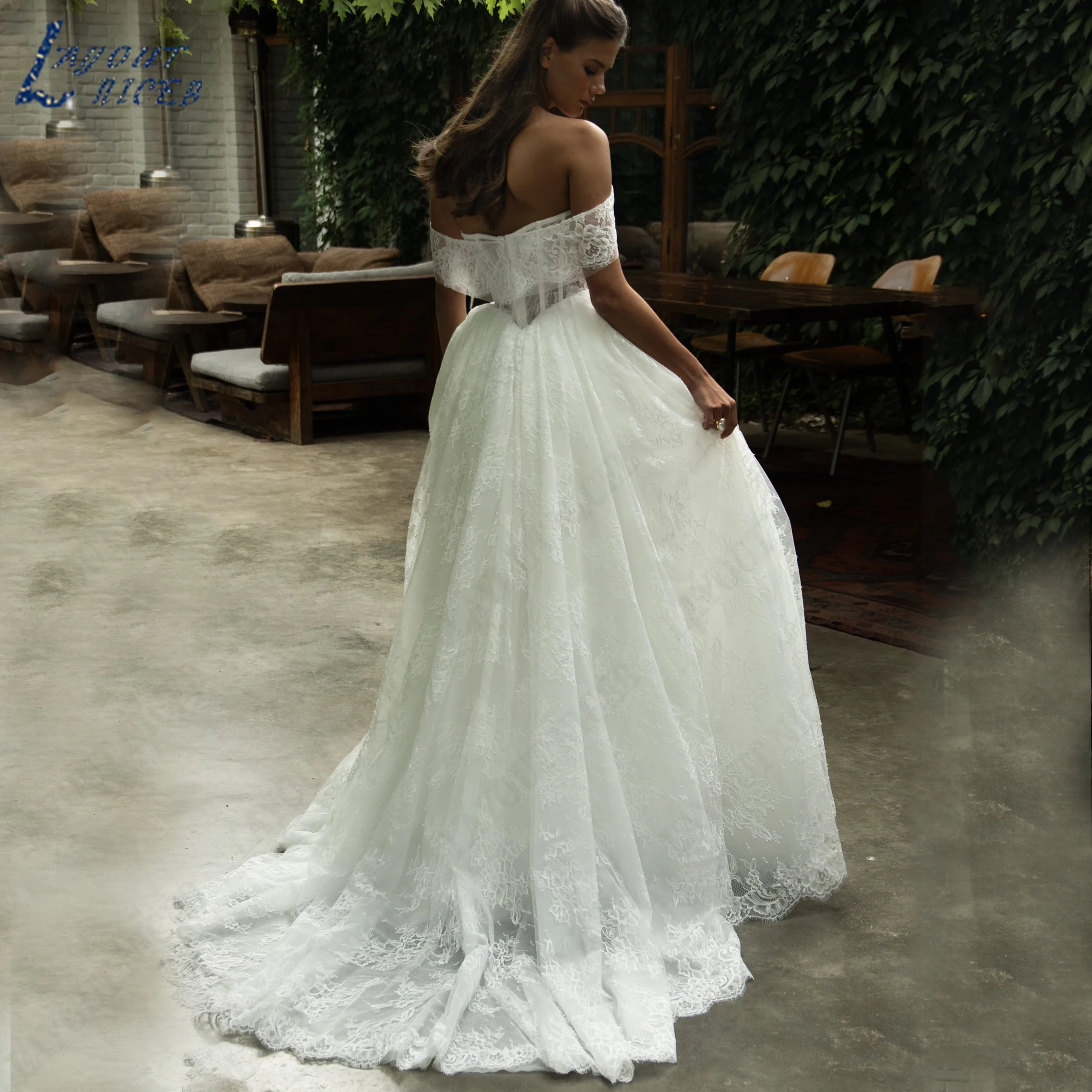 LAYOUT NICEB Customized Lace Boat Neck Bridal Gown Off The Shoulder With Pearl Wedding Dress A‑Line Romantic Bride Dresses