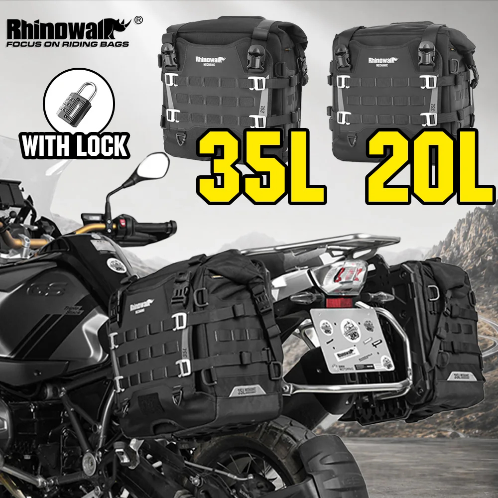 Rhinowalk 35L 20L Motorcycle Saddlebag Quick Release Waterproof Side Luggage Storage Riding Pannier for BMW Travel Anti-theft