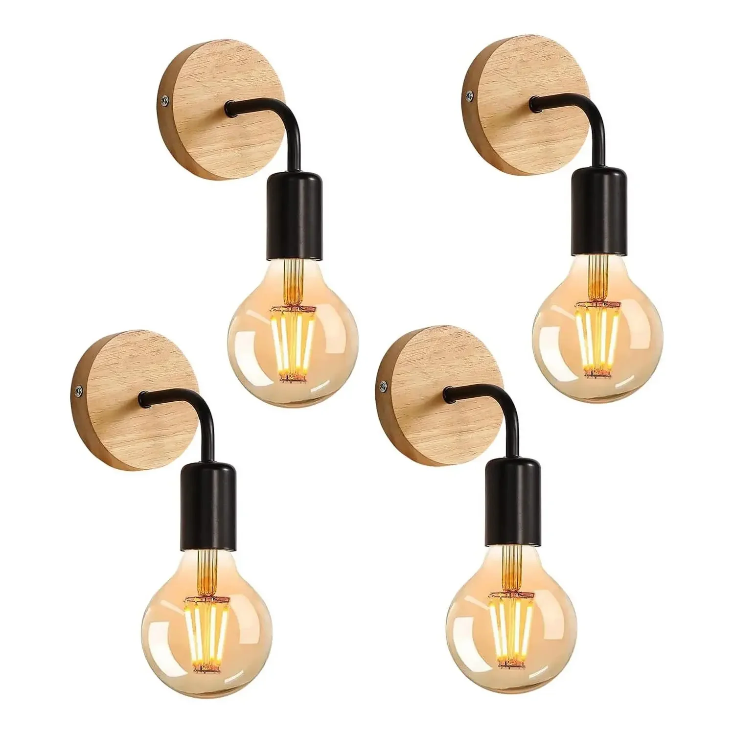 Appliques murales vintage 4 pièces, applique intérieure E27 pour chambre à coucher, 360 ° Applique murale noire réglable pour couloir, café
