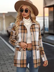 European and American cross-border women's fashionable and elegant plaid printed button coat