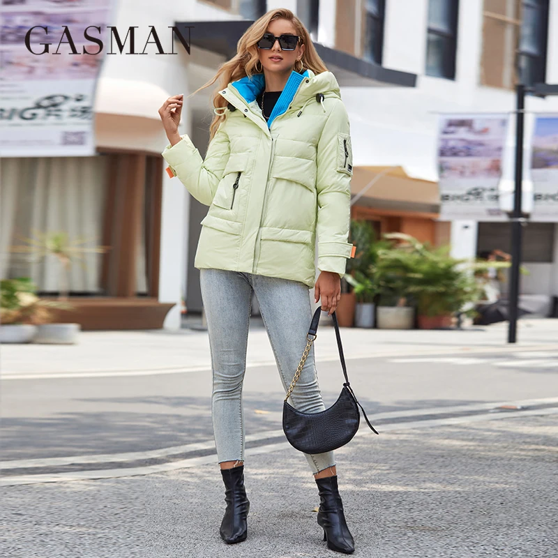 GASMAN 2022 New Fashion Parkas Women\'s Stand Collar Short Slim Casual Hood Pocket Warm Women Down Jacket GM-82175