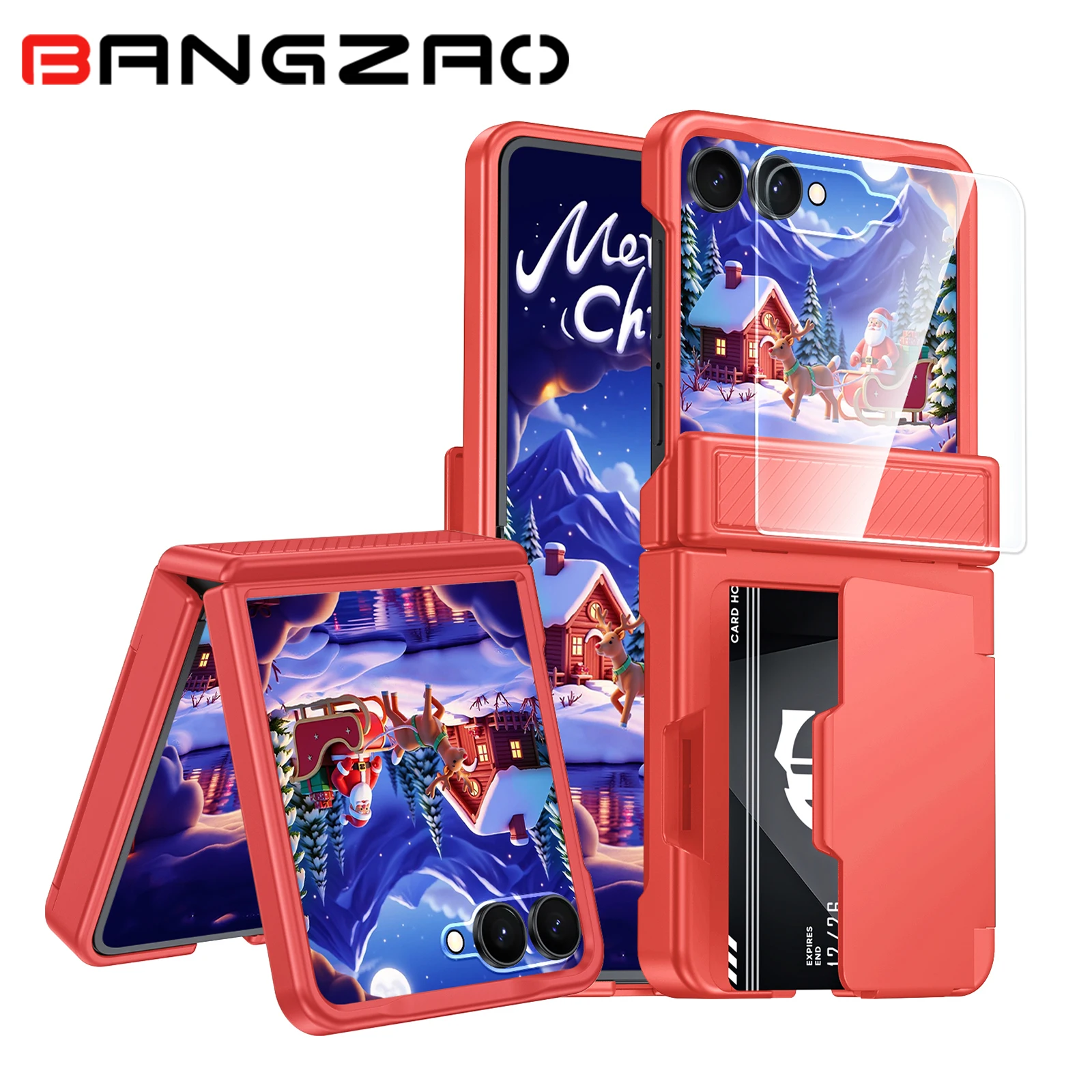 

Christmas Gift,for Samsung Galaxy Flip 7 Card Clip [RFID Shielding],Screen Protector,Hinge Protection,Shock Protection-Rose Red