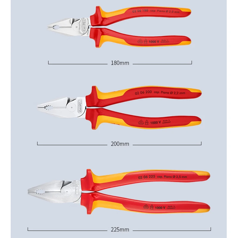 KNIPEX Tools High Leverage Combination Pliers with VDE-tested No.0206 180/200/225