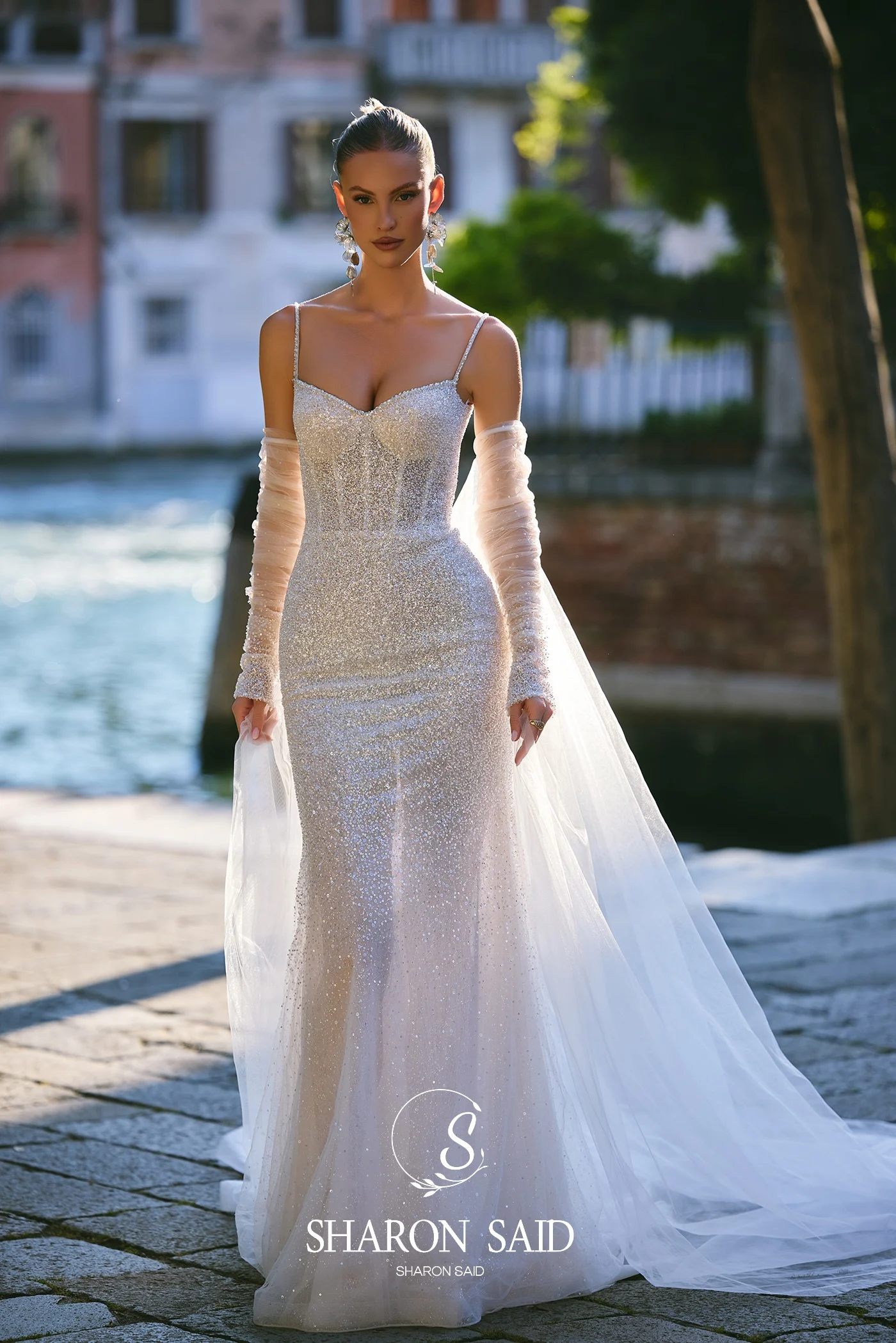 Sharon Said Glamorous Glinsterende Sweetheart Off White Trouwjurk 2025 Zeemeermin Corset Prinses Bruid Toga SW319 Aangepaste