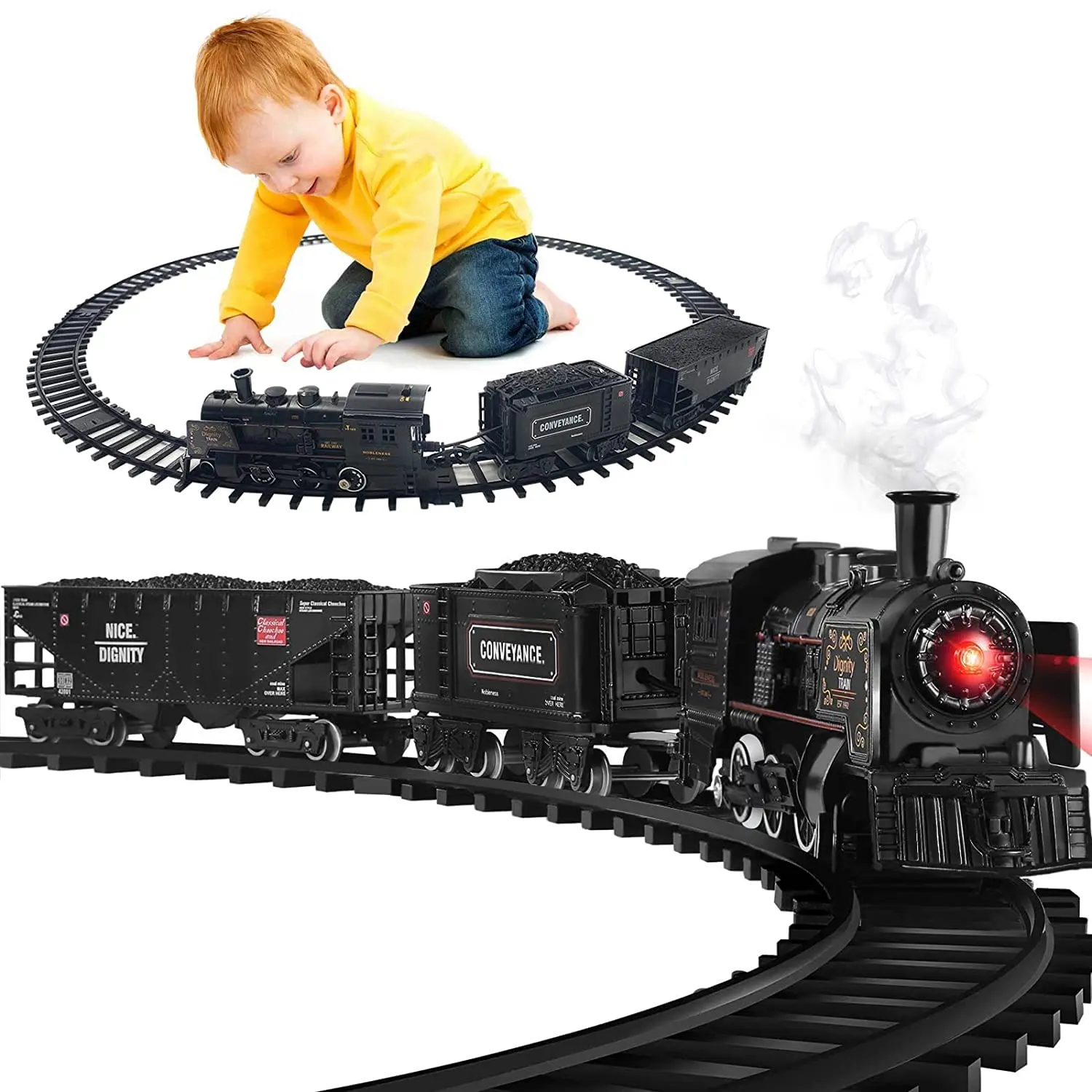 Christmas Decoration Retro Steam Locomotive And Long Track Train Set - Electric Toy With Light And Sound, Perfect Birthday Gift