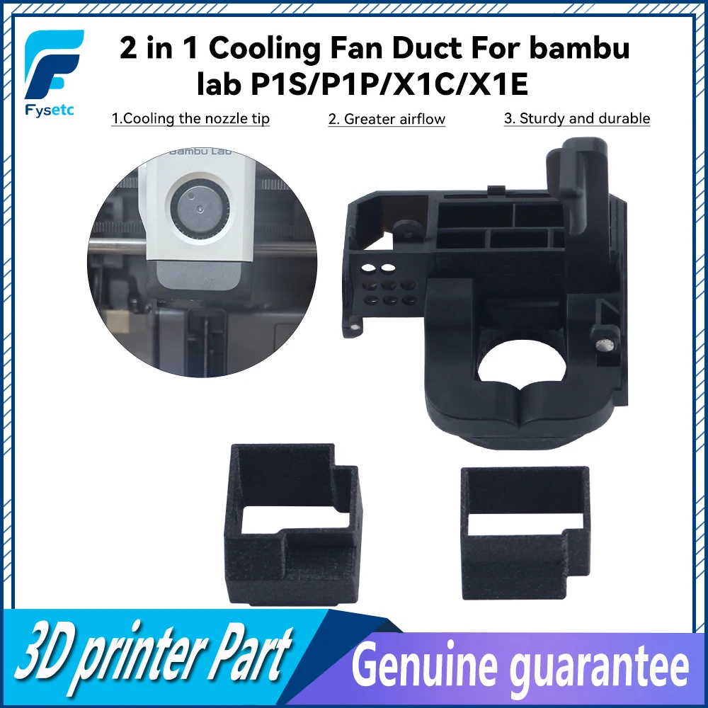 

2 in 1 Cooling Fan Duct For bambu ab P1S/P1P/X1C/X1E Upgraded Powerful Fan Duct For 3d Printer
