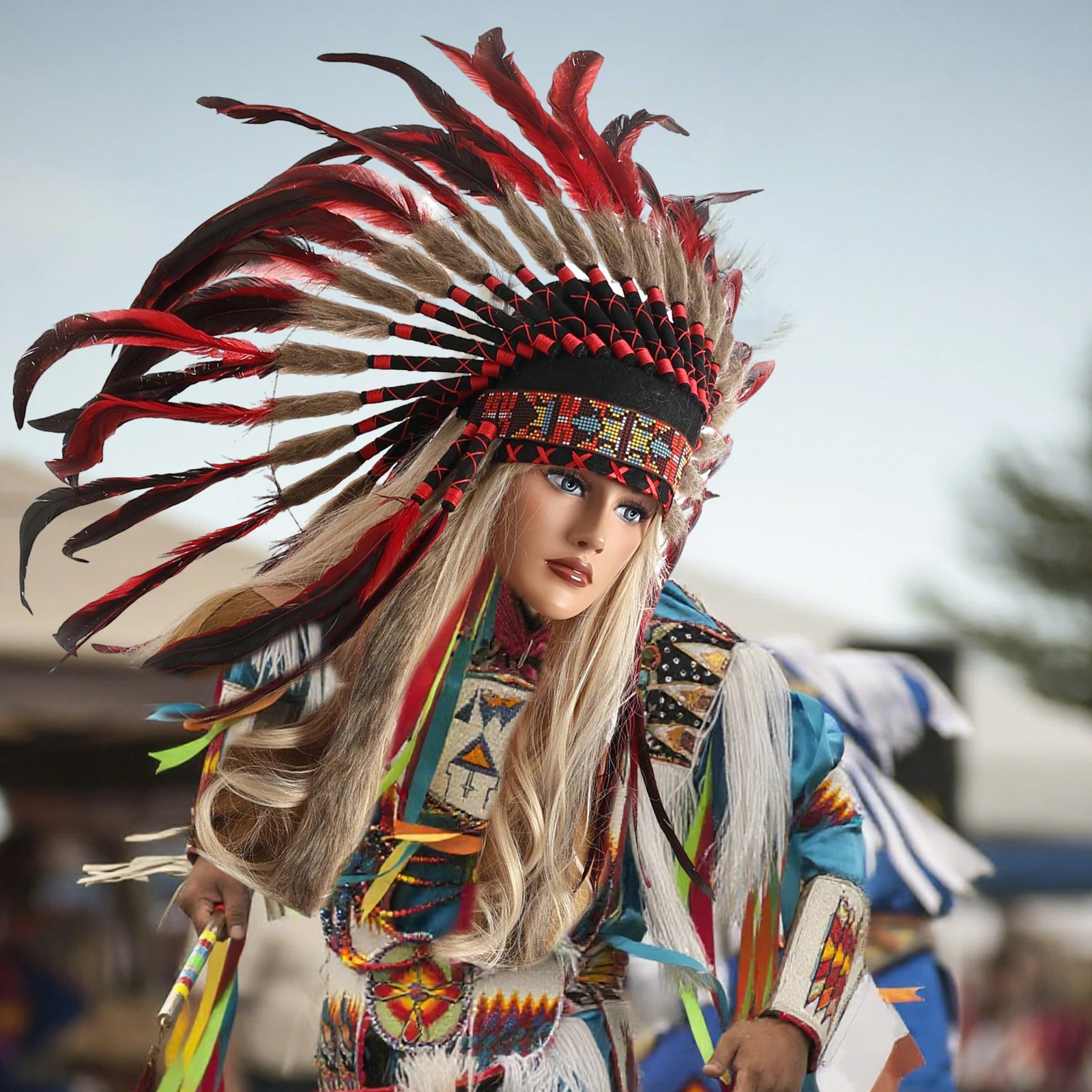 チーフインディアンフェザーヘッドドレスコスプレネイティブアメリカンコスチュームアクセサリーハロウィンステージパフォーマンスパーティー用