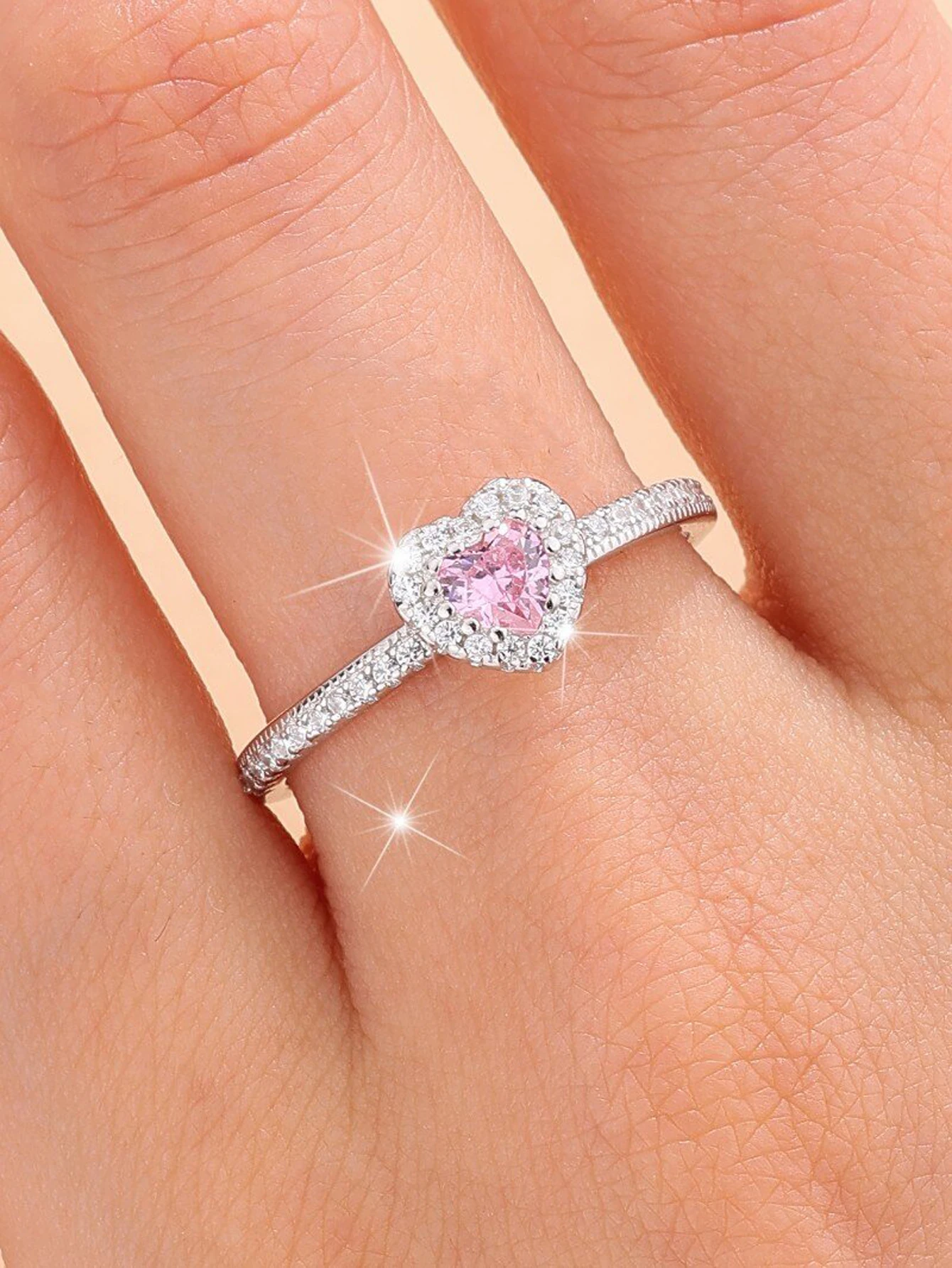 خاتم نسائي على شكل قلب رومانسي من الفضة الإسترليني S925، خاتم وعد على شكل قلب وردي قابل للتكديس، هدية يدوية الصنع لصديقتك، زوجة، مجوهرات راقية، مجوهرات نسائية راقية #4