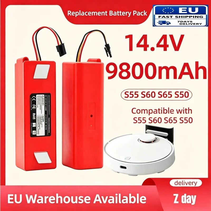 Batteria al Litio Sostitutiva 14.4V 9800mAh Compatibile con Robot Aspirapolvere Roborock S6 S7 MaxV Q5 Q7 MAX, Accessori e Parti di Ricambio