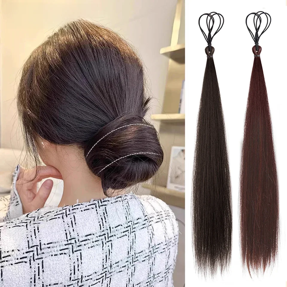 Syntetyczny przyrząd do koka z włosów HUAYA dla kobiet czarny brązowy prosty nakrycie głowy gumka do włosów peruka puszyste włosy gumka Chignon uzwojenie typu — zdjęcie 2