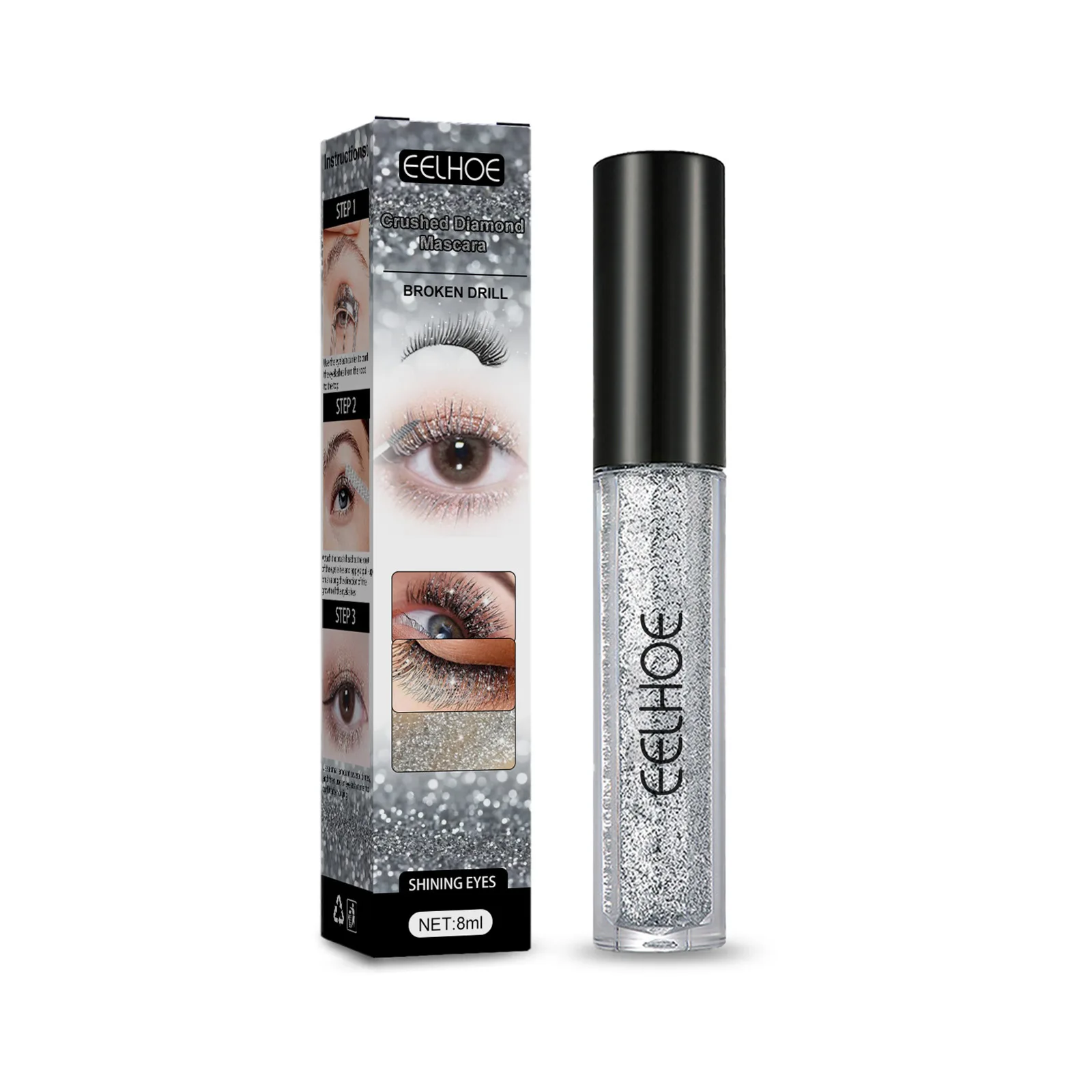 EELHOE Diamond Mascara Long Lasting Waterproof Volume Lashes Extension Lengthening Eyelashes Curling Mascara Shimmer Cosmetics