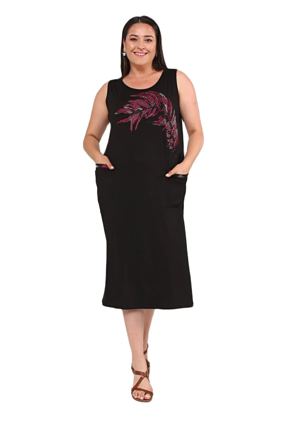 

Women’s Plus Size Dress Stone Leaf And Pocket Detail, Designed and Made in Turkey, New Arrival