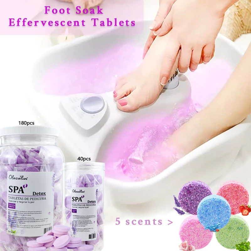 180/40pcs Instant Foot Bath Effervescent Tablets Essential Oil Bath Salt Spa Foot Care Exfoliating Soothing Skin Moisturizing