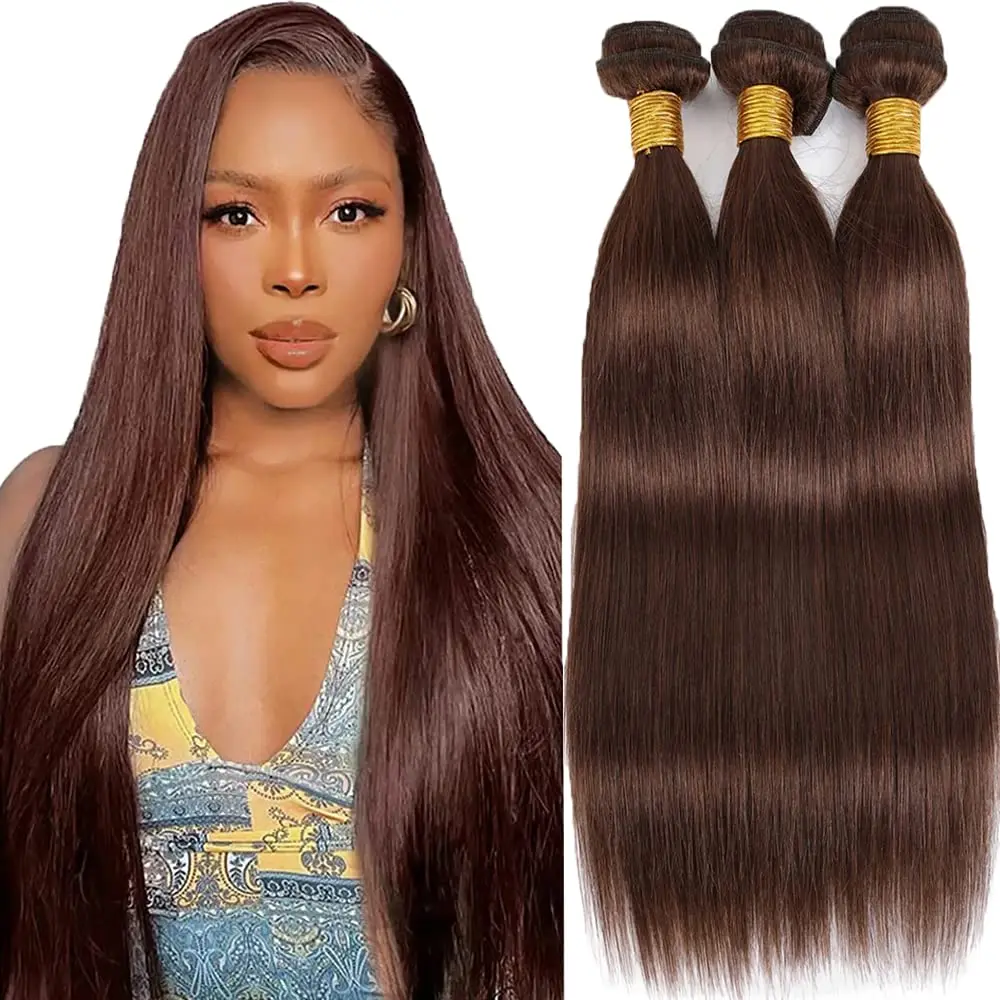 

Наборы прямых натуральных человеческих волос, 4 коричневых пучка, необработанные бразильские натуральные волосы Реми, 1/3 пучка, 26, 28, 30 дюймов, для женщин