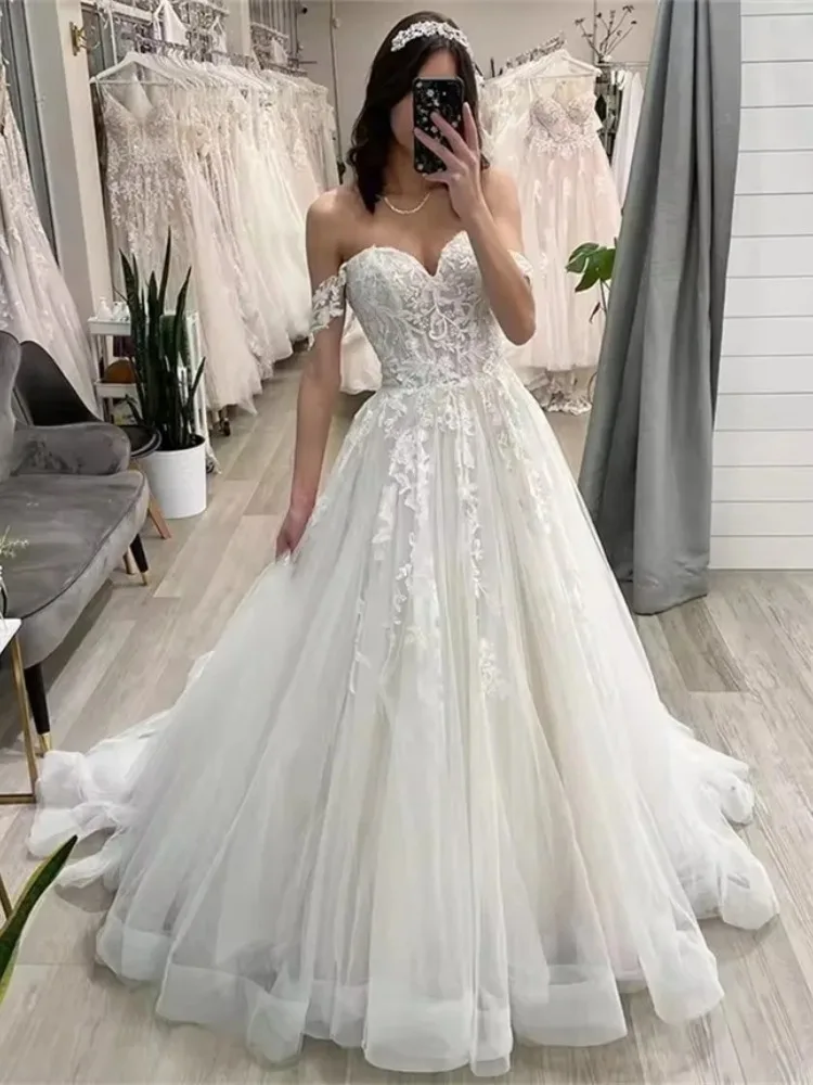 Boho Sweetheart Wedding Dresses Off Shoulder Appliques Floor Length Corset Bridal Gown vestido de novia