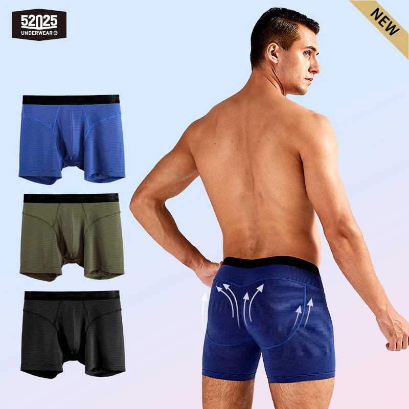 52025 Men Underwear Striped Boxers Light Thin Push-up Quick-drying Cooling Breathable Underpants Men Comfortable Sexy Underwear