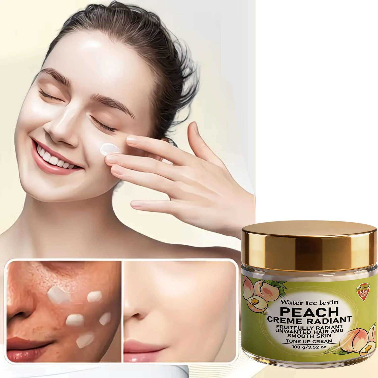 Water Ice Levin Peach Radiance Tone Up Cream 100g Bee Venom Niacinamide Hydrating Smooth Skin Gentle Body Care Cream