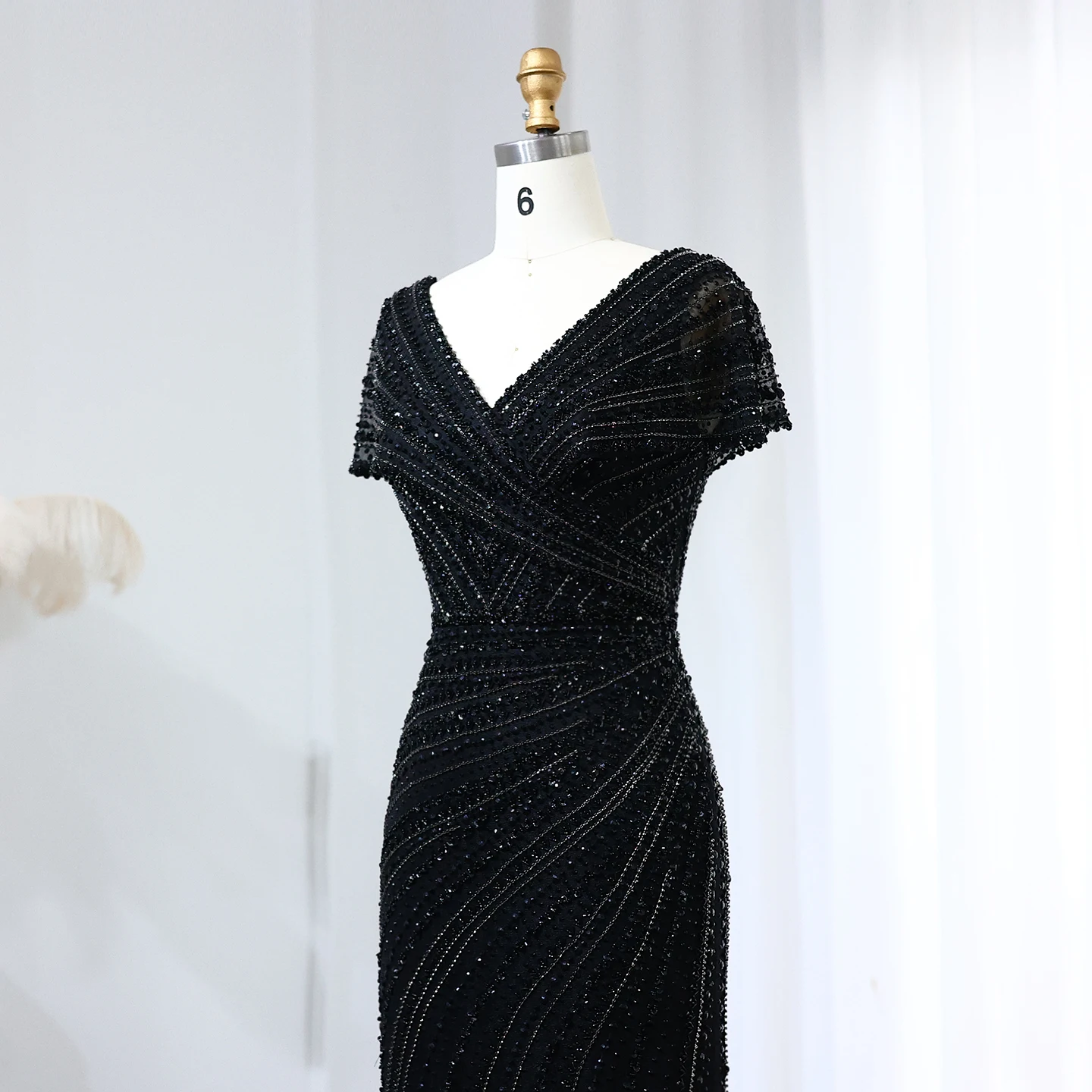 Sharon Said Luxuriöse Dubai Silber-Nude Abendkleider für Hochzeiten, Meerjungfrauenkleid mit Kapärmeln, Arabisches Formelles Partykleid SS045 Maßanfertigung – Detail 27