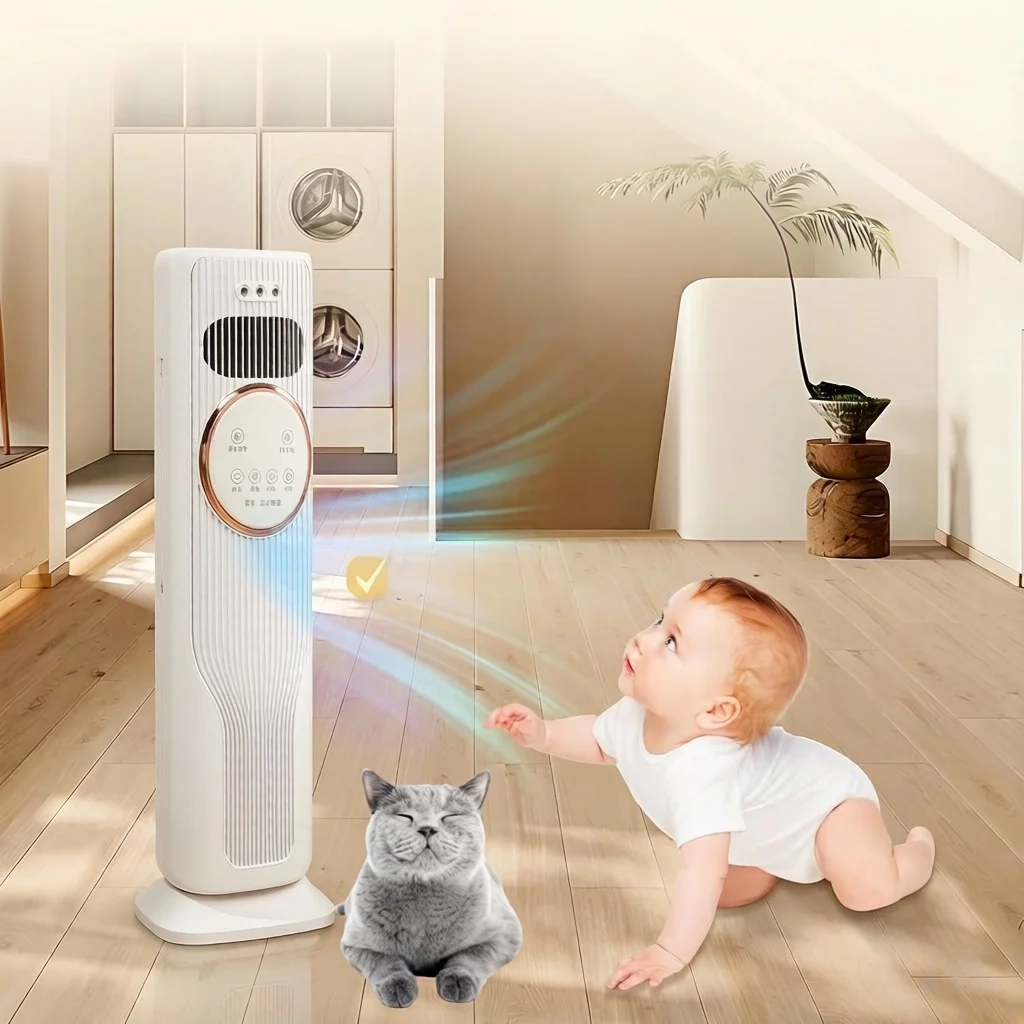 Ventilador refrigerador de ar interno premium com modo de aquecimento, estrutura de torre sem lâmina, recurso de aumento de resfriamento de água gelada, fluxo de ar estável, Qui