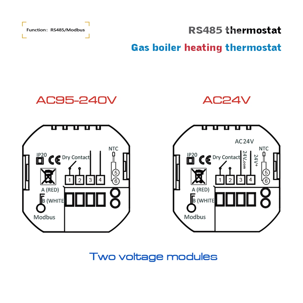 Termostato Modbus RS485, controlador de temperatura de 220V para caldera de Gas, termostato de caldera de contacto seco