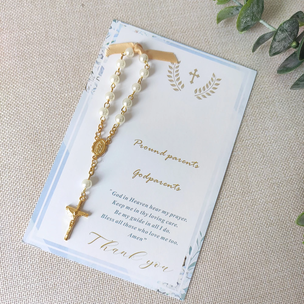 20/10 قطعة بطاقات المعمودية المفضلة مع مسبحة عيد ميلاد المعمودية بالتواصل ديكور التعميد لحديثي الولادة