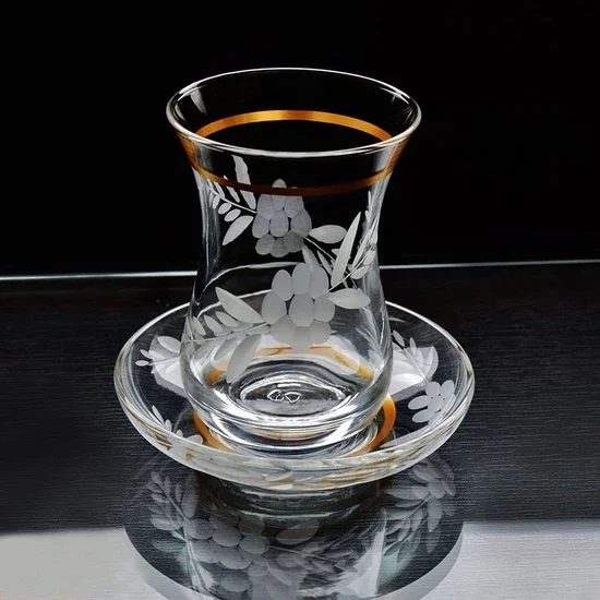 

Paşabahçe Heybeli Gold Baklava Decor Tea Glass -6 pcs Paşabahçe Heybeli Gold Baklava Dec