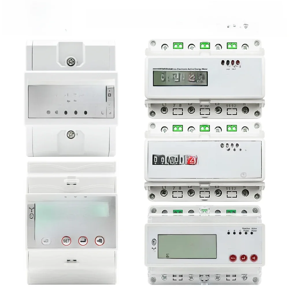 Trójfazowy czteroprzewodowy elektroniczny aktywny licznik energii kWh Monitor zużycia energii Szyna DIN 50/60 Hz 3*5(100)A 50/60 Hz LCD LED — zdjęcie 2