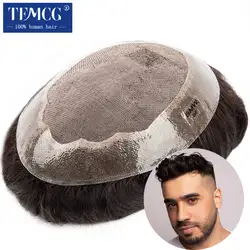 Peluca de cabello humano para hombre, tupé masculino de poliuretano Mono y suave, pelucas duraderas de 6 