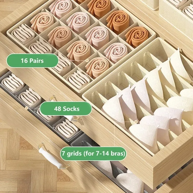 Boîtes de rangement en tissu non tissé pour sous-vêtements, chaussettes et vêtements, culottes de type MELType, ensemble de 3 pièces, boîte à la