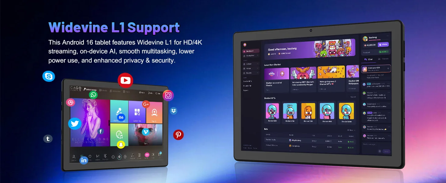 10.1 Inch Android 16 Tablet Bundle 24GB(3+21) RAM 64GB ROM A333 Five-Core Tablet PC With Keyboard Protective Case Stylus Pen Mouse Earphone Charger 6000mAh Widevine L1 Black Tablet Set