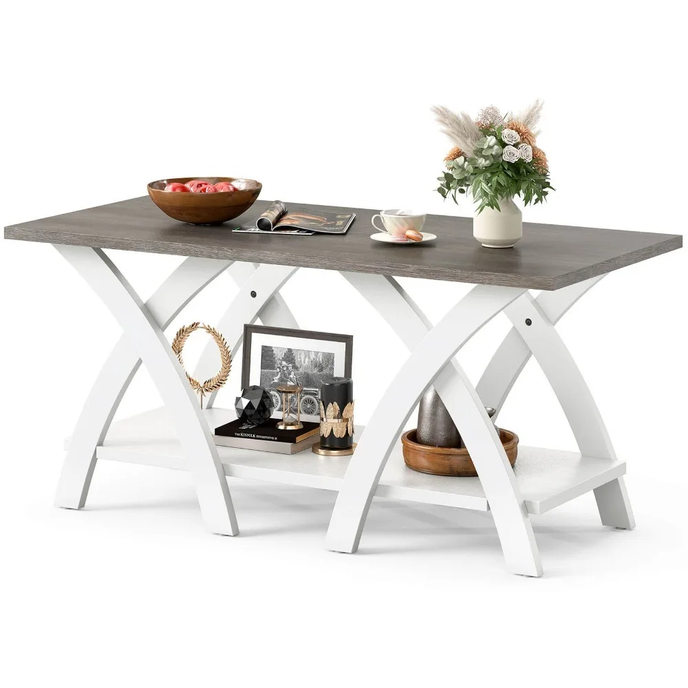 

40” Coffee Table with Storage Shelf w/X-shaped Legs for Living Room, Bedroom