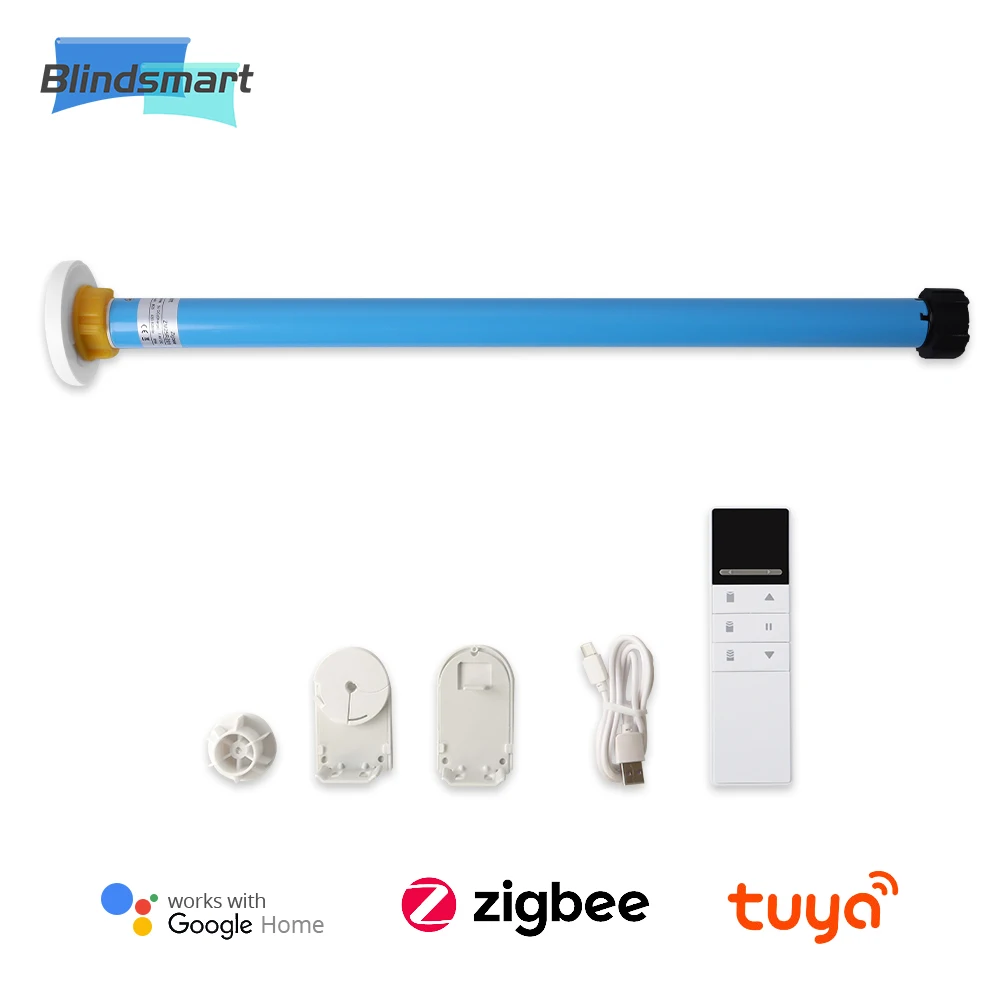 Blindsmart Tuya Zigbee Rechargable Roller Motor for 36 37mm Tube Smart Electric Engine Alexa Google Home Smart Remote