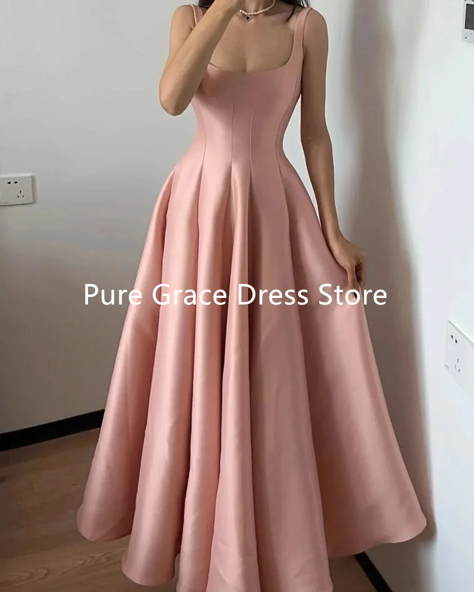 Elegant French Socialite Style Sweet Pink Square Collar Prom Dress Women Spring Summer A-line Tea Break Formal Vestidos 2024