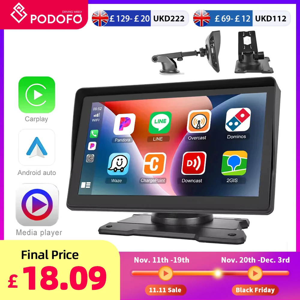 Podofo 7 ''لاسلكي Carplay أندرويد مراقبة السيارات سيارة MP5 لاعب ل العالمي بلوتوث راديو FM استقبال TF/USB الرؤية الخلفية #1