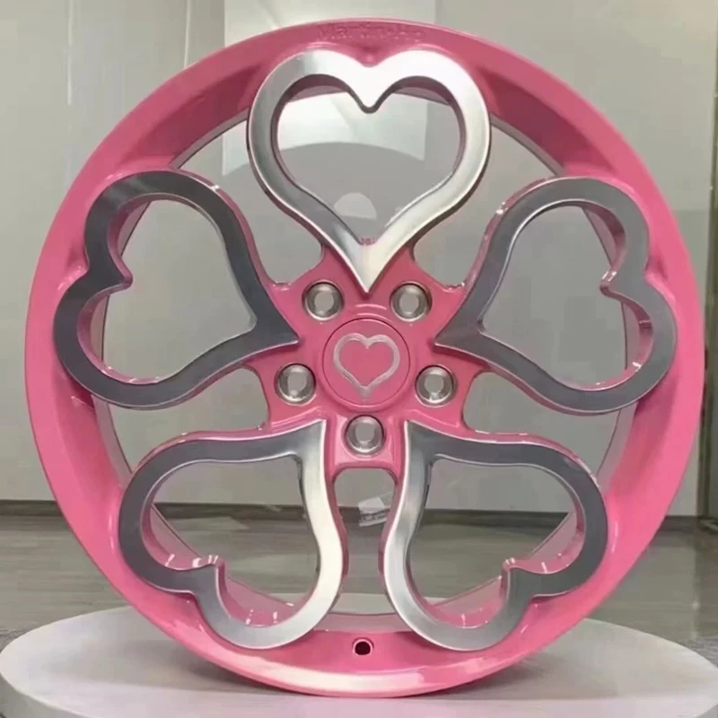 Car Alloy Wheels Wheels 5x100, 5x112, 5x114.3, 5x120 For Car Tires Pink Heart-shaped High-quality Rines, Can Be Customized