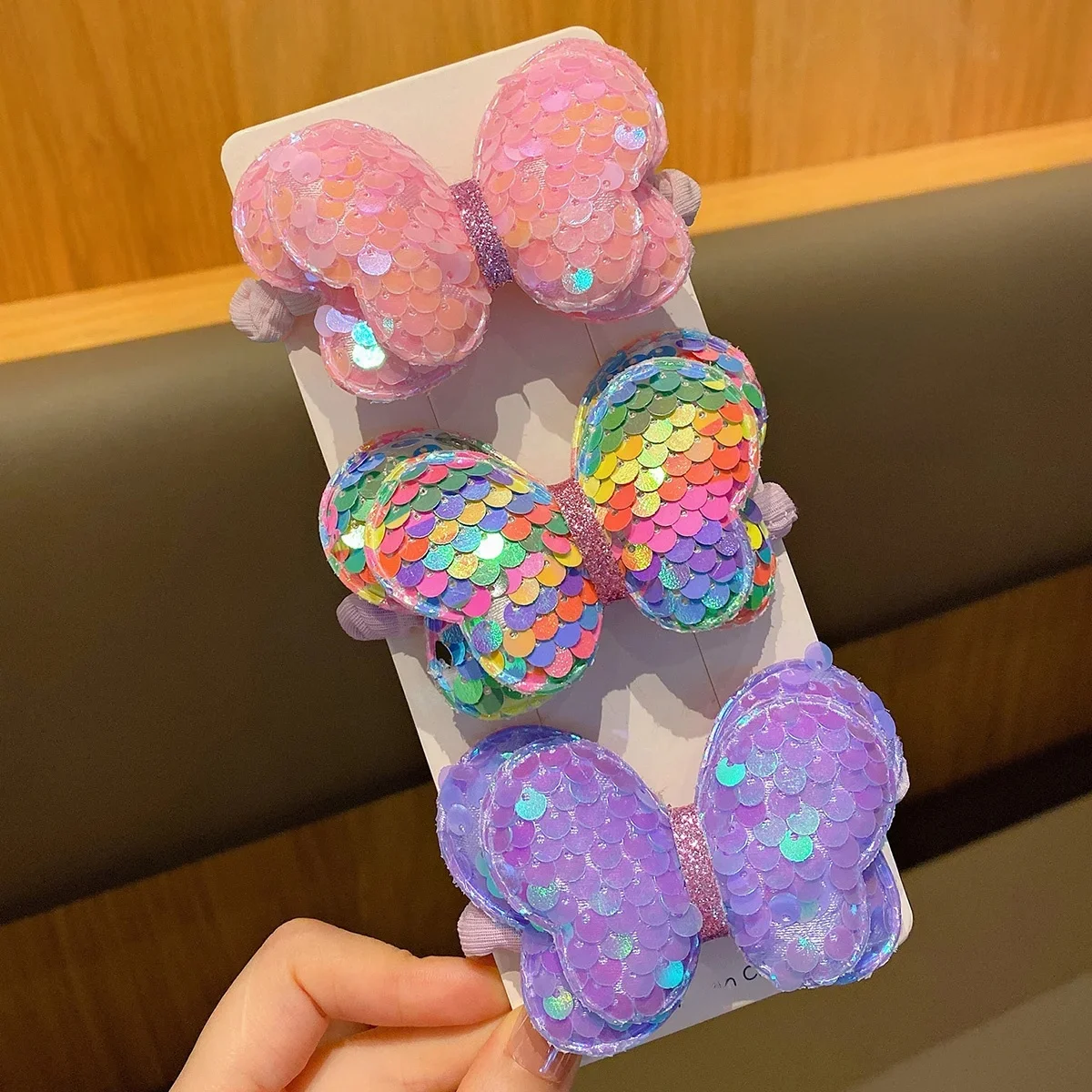 Bandes de cheveux élastiques princesse pour bébés filles, 3 pièces, épingles à cheveux, nœud coloré brillant, pinces à cheveux, couvre-chef mignon pour enfants, accessoires de cheveux pour enfants