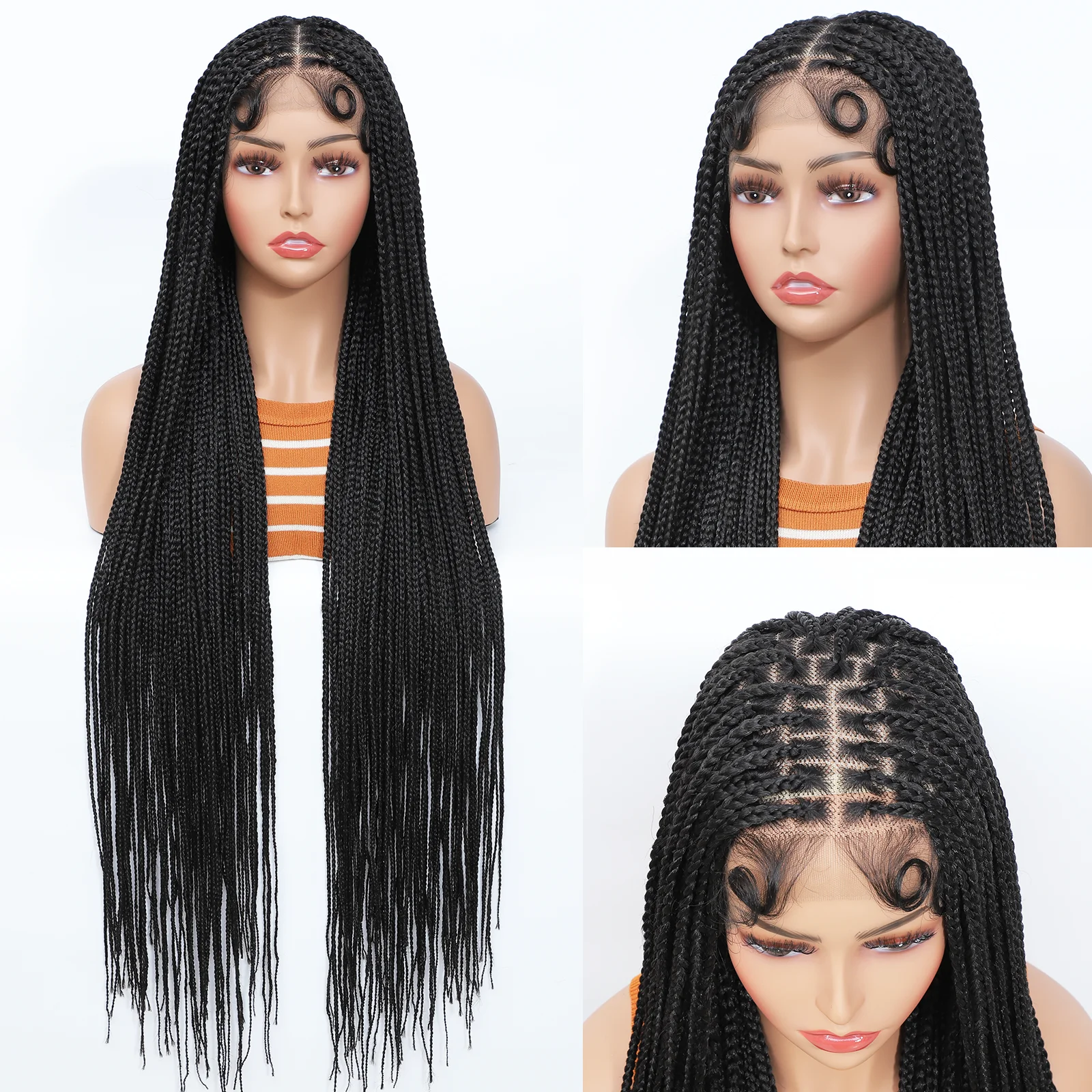 

Синтетические косички без узлов для чернокожих женщин, кружевной фронтальный парик, африканские косички, волосы 34 дюйма