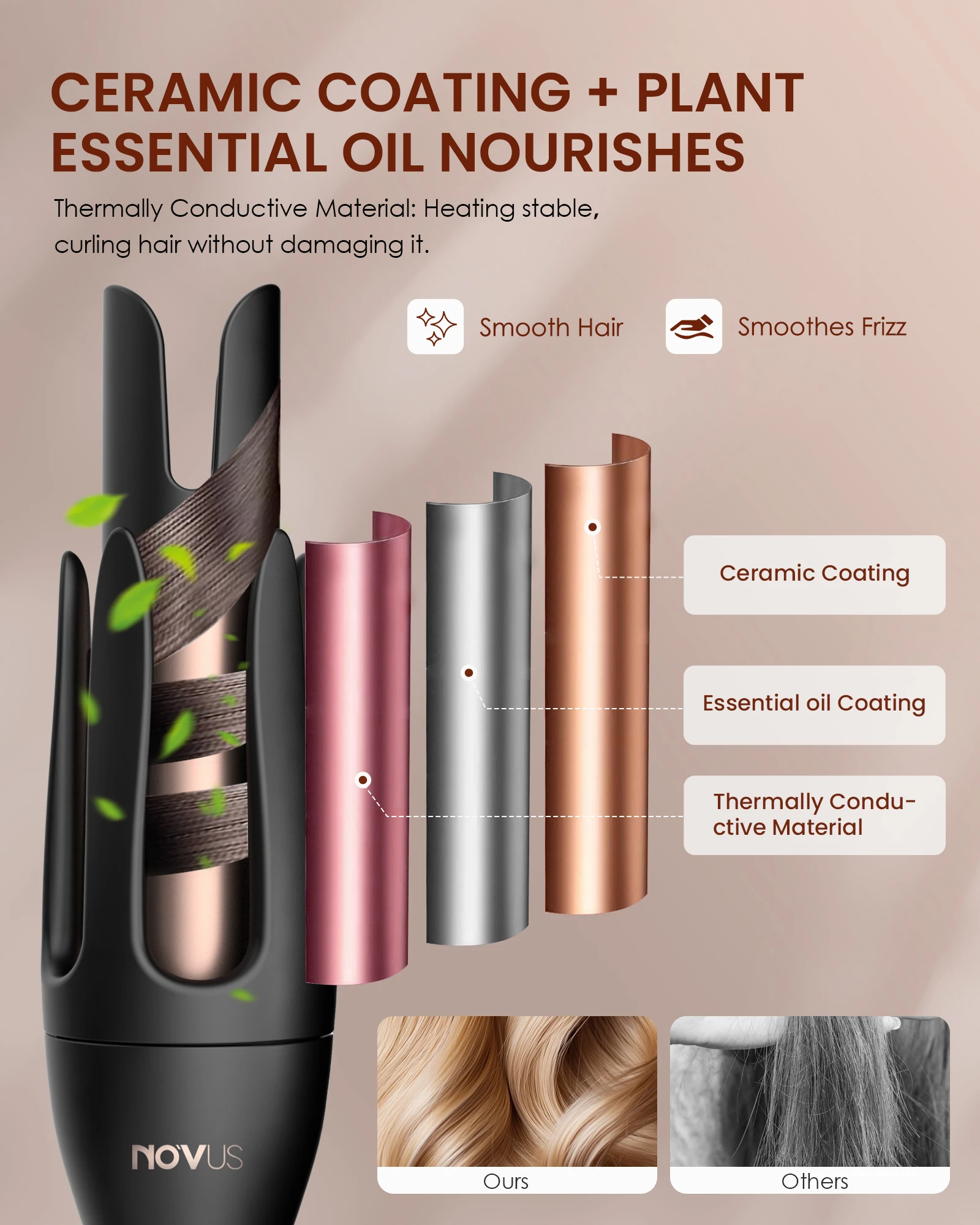 Anti-Scald Automatic Ceramic Curling Iron, Rotating Wand, Auto Curling, 3 Temp Settings, 30Min Auto Shut Off, For All Hair Types