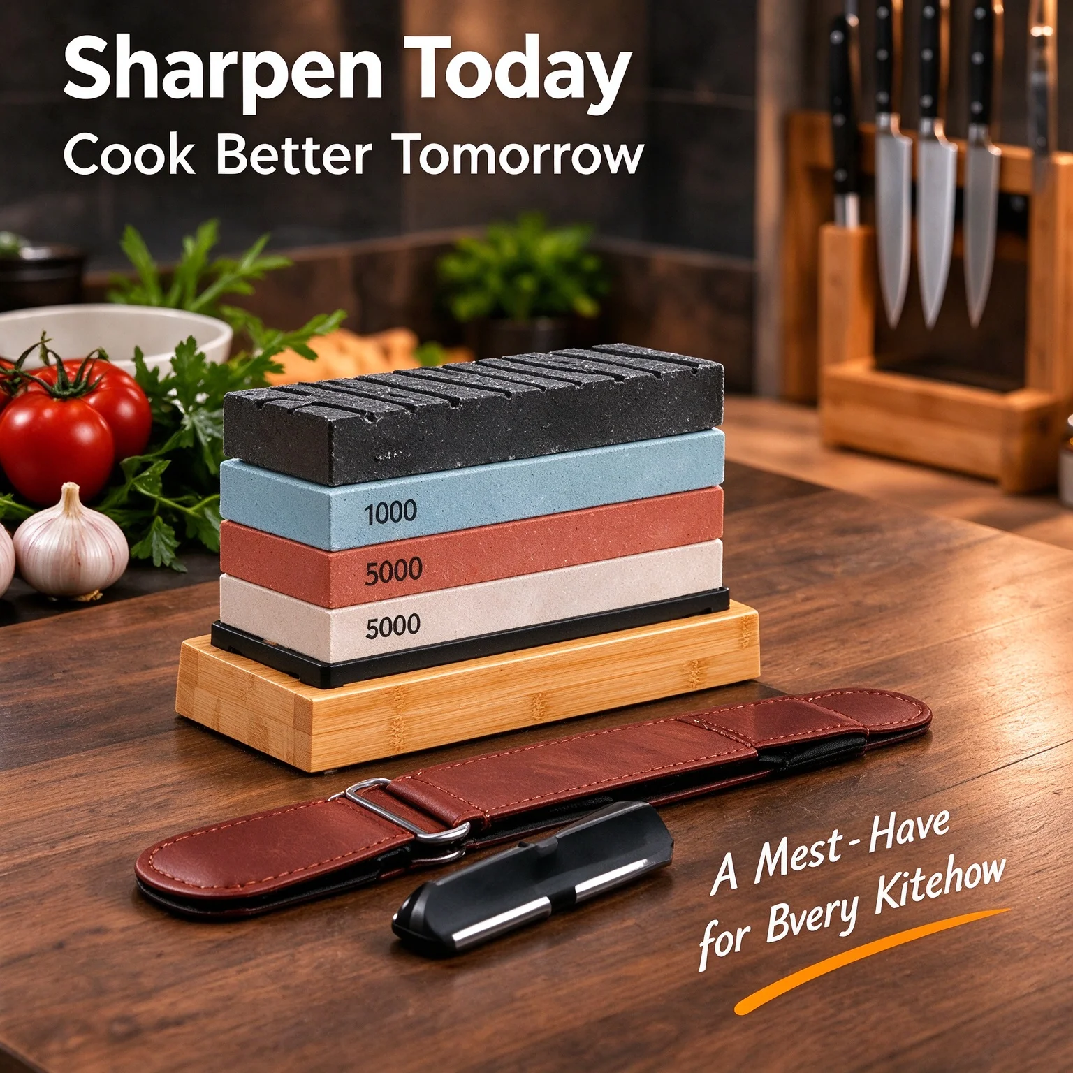 Professional Knife Sharpening Stone Set, 4 Side Grit 400/1000/3000/8000 Whetstone Kit with Bamboo Base, Angle Guide & Leather Strop, Water Sharpening Stone for Kitchen Knives, Scissors