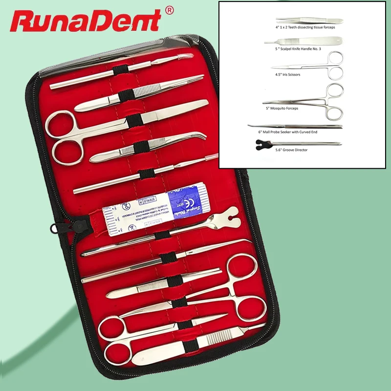 

Stainless Steel Dental Anatomy Kit 22PCS for Medical Students Learning Tools Probe Scissors Tweezers Set