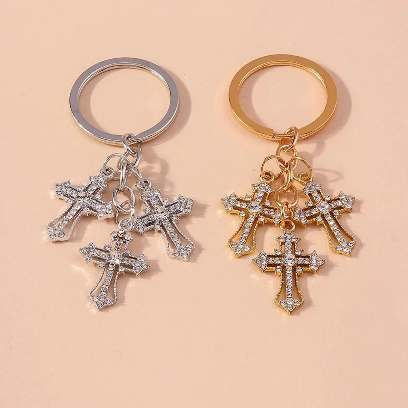Luxus Strass Kristall Kreuz Schlüssel bund religiösen Schlüssel ring Anhänger für Schlüssel halter Frauen Mädchen Handtasche Charms DIY Schmuck Geschenke