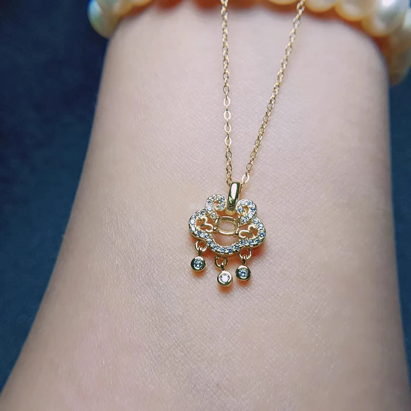 S925 Silver Pendant Empty Bracelet Metal Frame Elliptical 3 * 4/5 * 7mm Silver Tray Plated with White Gold Rose Gold